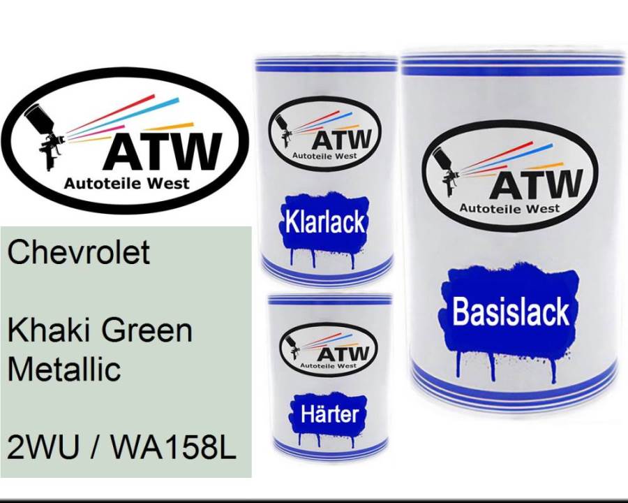 Chevrolet, Khaki Green Metallic, 2WU / WA158L: 500ml Lackdose + 500ml Klarlack + 250ml Härter - Set, von ATW Autoteile West.
